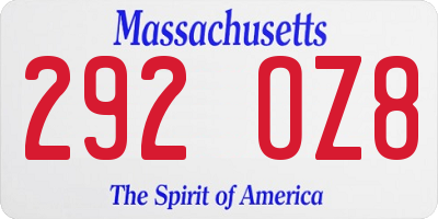 MA license plate 292OZ8