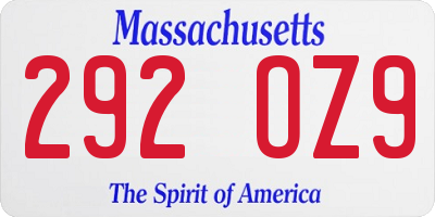 MA license plate 292OZ9