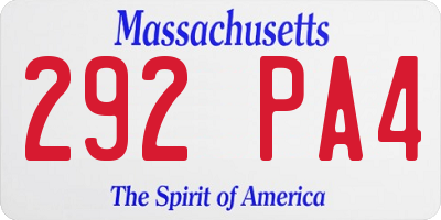 MA license plate 292PA4