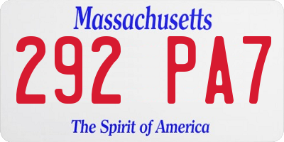 MA license plate 292PA7