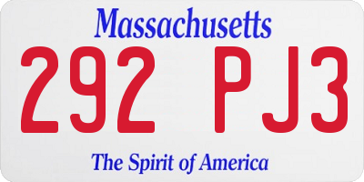 MA license plate 292PJ3