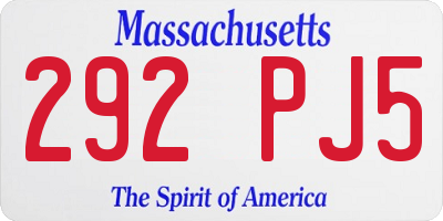 MA license plate 292PJ5