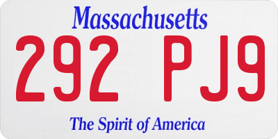 MA license plate 292PJ9