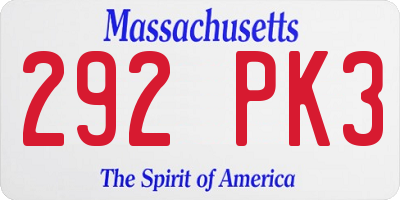 MA license plate 292PK3