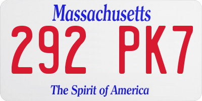 MA license plate 292PK7
