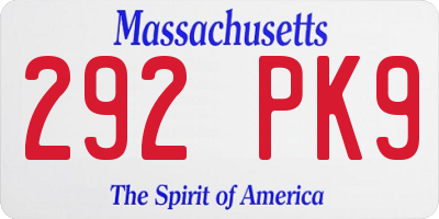 MA license plate 292PK9