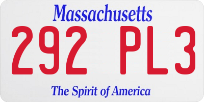 MA license plate 292PL3