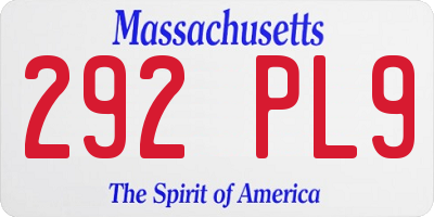 MA license plate 292PL9