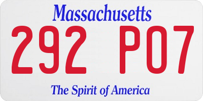 MA license plate 292PO7