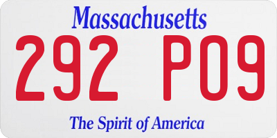 MA license plate 292PO9