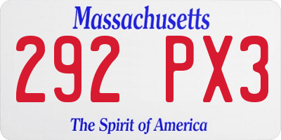 MA license plate 292PX3