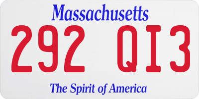 MA license plate 292QI3