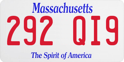 MA license plate 292QI9