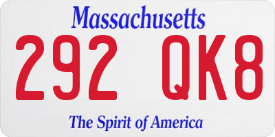 MA license plate 292QK8