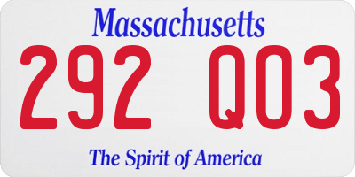 MA license plate 292QO3