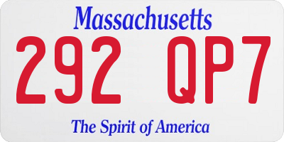 MA license plate 292QP7