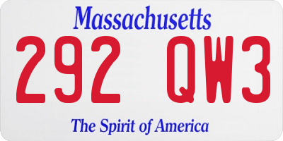 MA license plate 292QW3