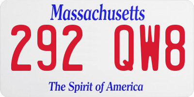 MA license plate 292QW8