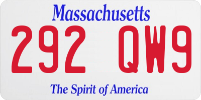 MA license plate 292QW9