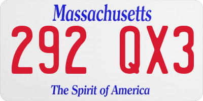 MA license plate 292QX3
