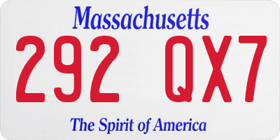 MA license plate 292QX7