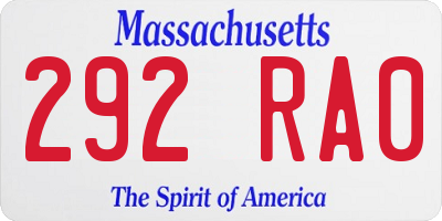 MA license plate 292RA0