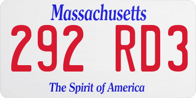 MA license plate 292RD3
