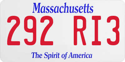 MA license plate 292RI3