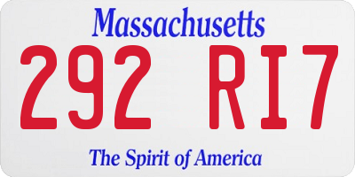 MA license plate 292RI7