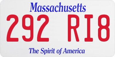 MA license plate 292RI8
