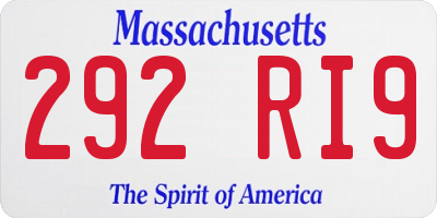 MA license plate 292RI9