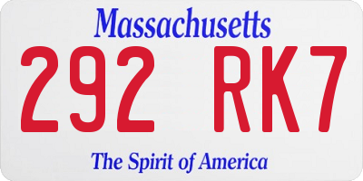 MA license plate 292RK7