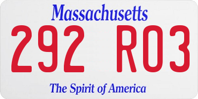 MA license plate 292RO3