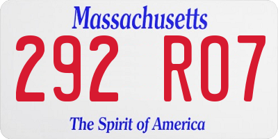 MA license plate 292RO7