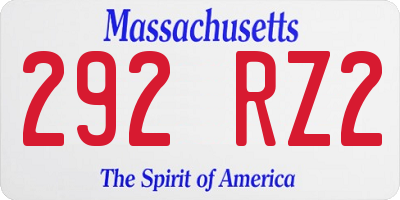 MA license plate 292RZ2