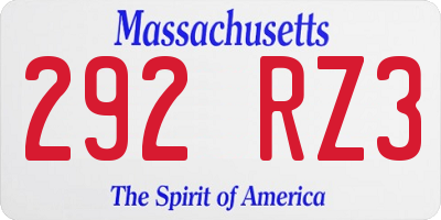 MA license plate 292RZ3