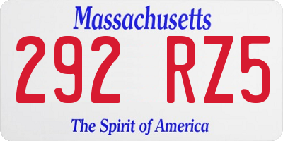 MA license plate 292RZ5