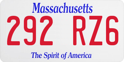 MA license plate 292RZ6