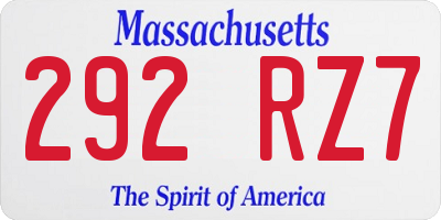 MA license plate 292RZ7