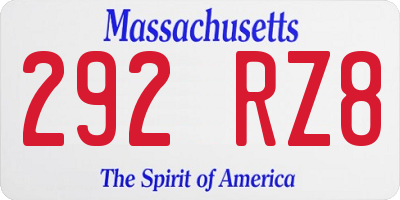 MA license plate 292RZ8