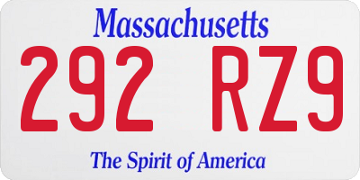 MA license plate 292RZ9