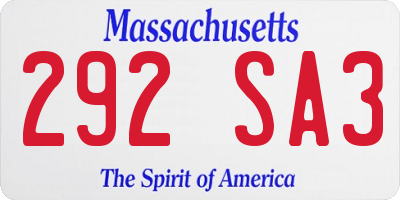 MA license plate 292SA3