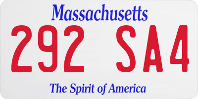 MA license plate 292SA4