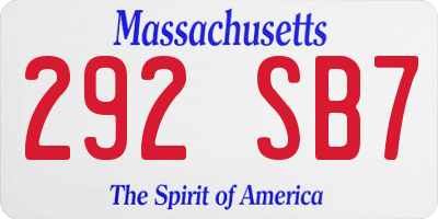MA license plate 292SB7
