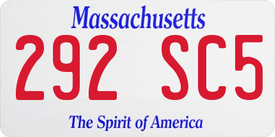 MA license plate 292SC5