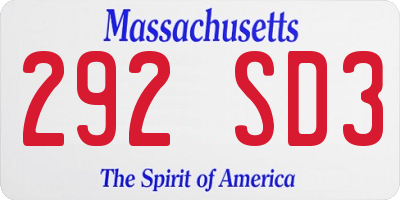 MA license plate 292SD3