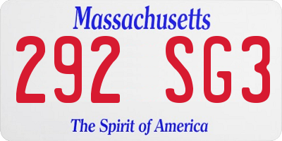 MA license plate 292SG3