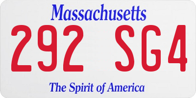 MA license plate 292SG4