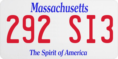 MA license plate 292SI3