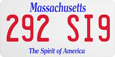 MA license plate 292SI9